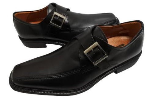 【KANEKA designo5022 ブラック】幅広4E シングルモンクストラップシューズ